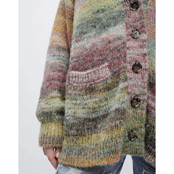 RE DONE Space Dye 90s Cardigan pastel multicolor wool fuzzy Sweater NWT M/L $495 - Picture 5 of 11